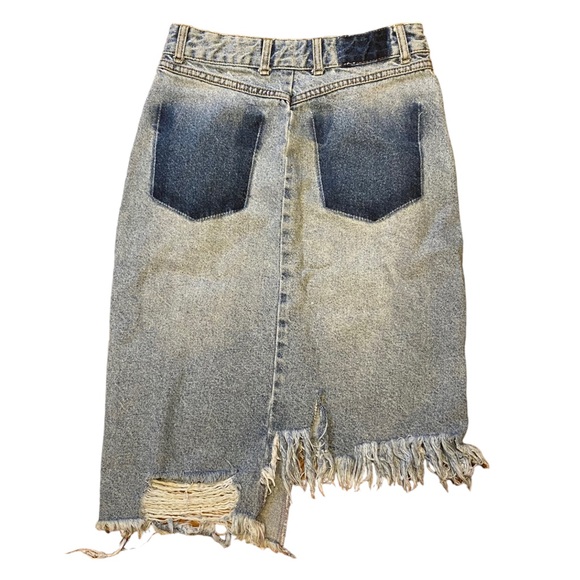 Zara Distressed Asymmetrical Blue Denim Midi Skirt - Picture 5 of 9